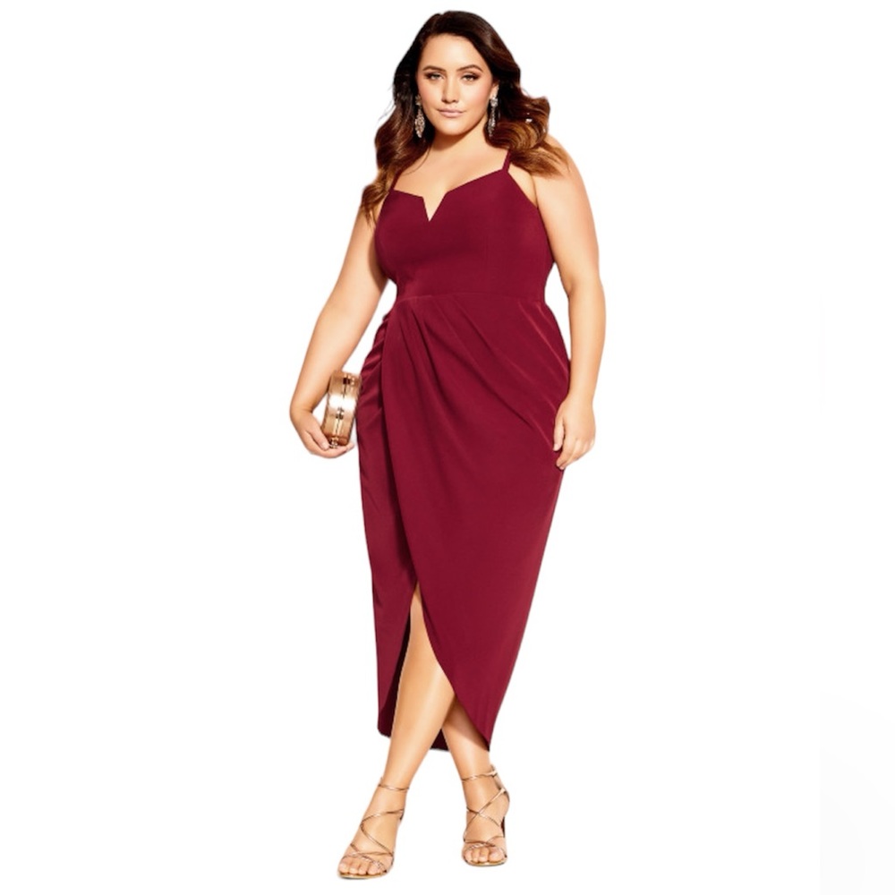 NEW City Chic Sassy V Draped Front Dress in Ruby Size 14 NWT